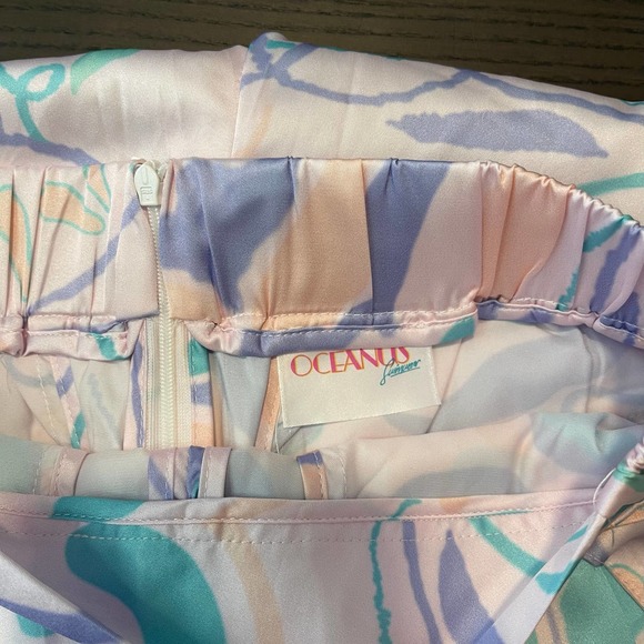 NWOT SAMPLE Revolve X Oceanus Multicolor Silk Pants w/ Ostrich Feather - Picture 4 of 5